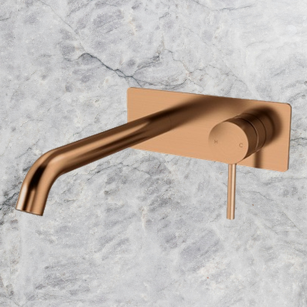 Arcisan Axus Pin Wall Mount Basin/Bath Mixer 220mm Spout with Plate (Complete Kit) Brushed Rose Gold