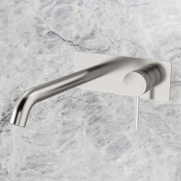 Arcisan Axus Pin Wall Mount Basin/Bath Mixer 220mm Spout with Plate (Trim Kit Only) Brushed Nickel