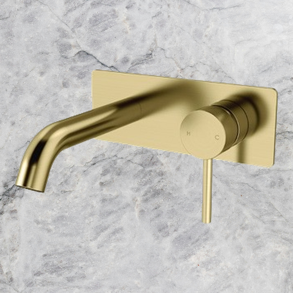 Arcisan Axus Pin Wall Mount Basin/Bath Mixer 150mm Spout with Plate (Trim Kit Only) Brushed Brass