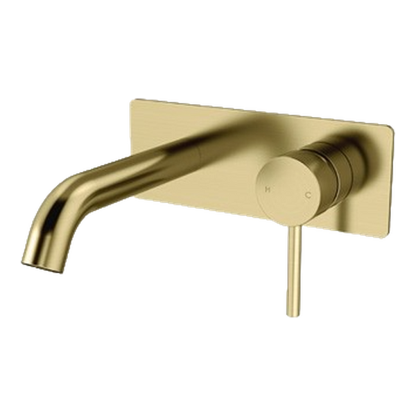 Arcisan Axus Pin Wall Mount Basin/Bath Mixer 150mm Spout with Plate (Trim Kit Only) Brushed Brass
