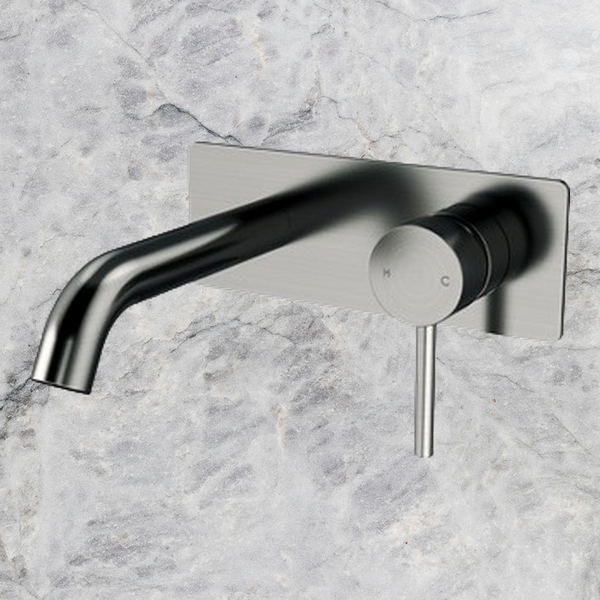 Arcisan Axus Pin Wall Mount Basin/Bath Mixer 150mm Spout with Plate (Complete Kit) Brushed Gunmetal
