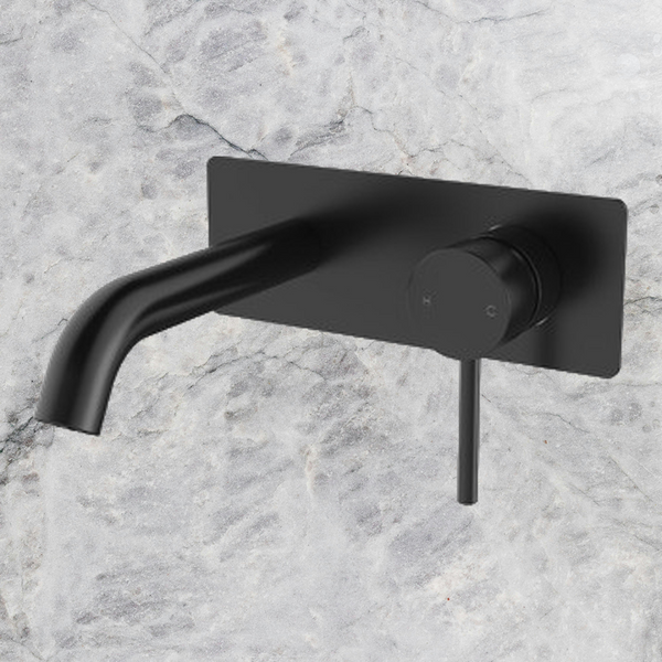 Arcisan Axus Pin Wall Mount Basin/Bath Mixer 150mm Spout with Plate (Complete Kit) Matte Black