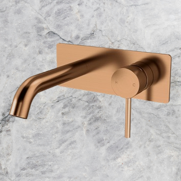 Arcisan Axus Pin Wall Mount Basin/Bath Mixer 150mm Spout with Plate (Complete Kit) Brushed Rose Gold