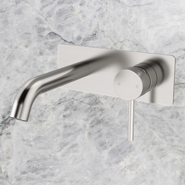 Arcisan Axus Pin Wall Mount Basin/Bath Mixer 150mm Spout with Plate (Complete Kit) Brushed Nickel