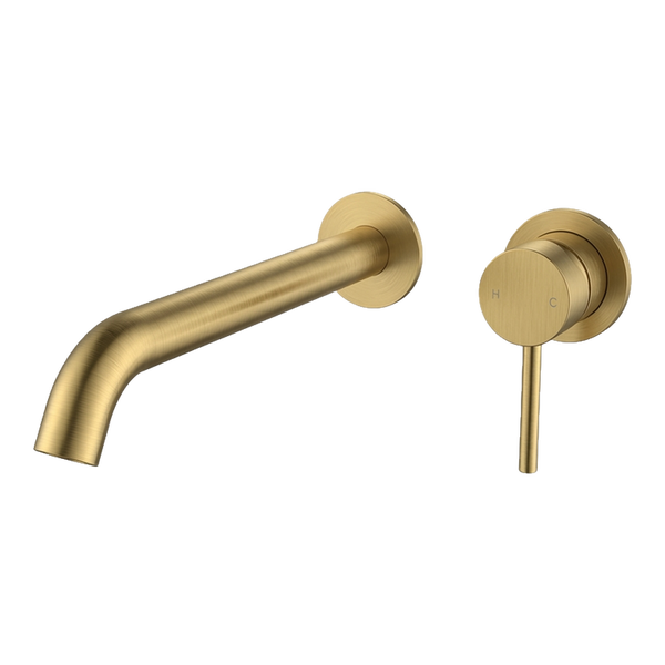 Arcisan Axus Pin Wall Mount Basin/Bath Mixer 220mm Spout (Complete Kit) Brushed Brass