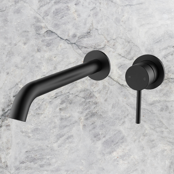 Arcisan Axus Pin Wall Mount Basin/Bath Mixer 220mm Spout (Complete Kit) Matte Black
