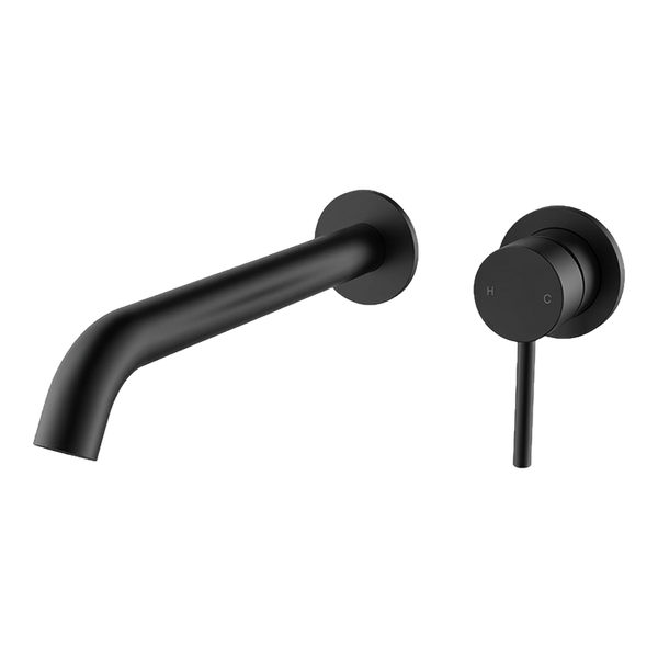 Arcisan Axus Pin Wall Mount Basin/Bath Mixer 220mm Spout (Complete Kit) Matte Black