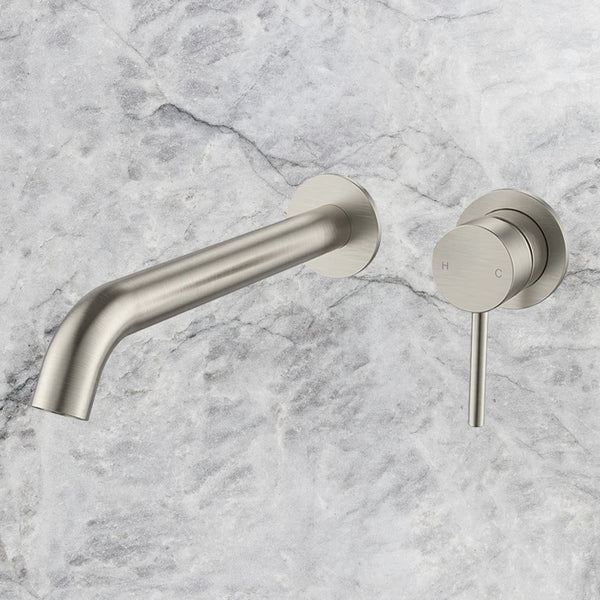 Arcisan Axus Pin Wall Mount Basin/Bath Mixer 220mm Spout (Complete Kit) Brushed Nickel