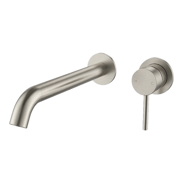 Arcisan Axus Pin Wall Mount Basin/Bath Mixer 220mm Spout (Complete Kit) Brushed Nickel