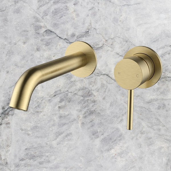 Arcisan Axus Pin Wall Mount Basin/Bath Mixer 150mm Spout (Complete Kit) Brushed Brass