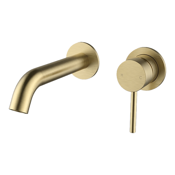 Arcisan Axus Pin Wall Mount Basin/Bath Mixer 150mm Spout (Complete Kit) Brushed Brass
