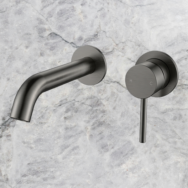 Arcisan Axus Pin Wall Mount Basin/Bath Mixer 150mm Spout (Complete Kit) Brushed Gunmetal