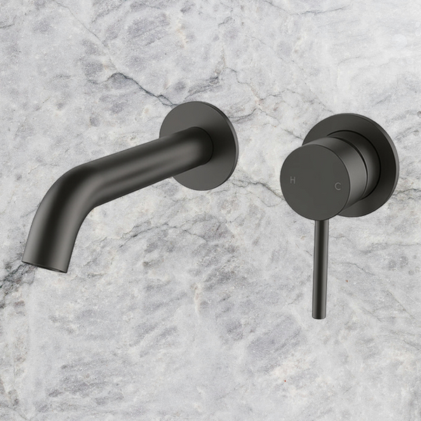 Arcisan Axus Pin Wall Mount Basin/Bath Mixer 150mm Spout (Complete Kit) Matte Black