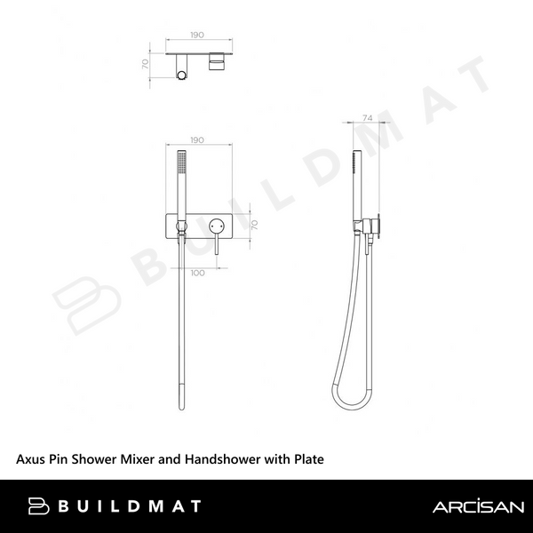 Arcisan Axus Pin Shower Mixer and Handshower with Plate (Complete Kit) Brushed Nickel