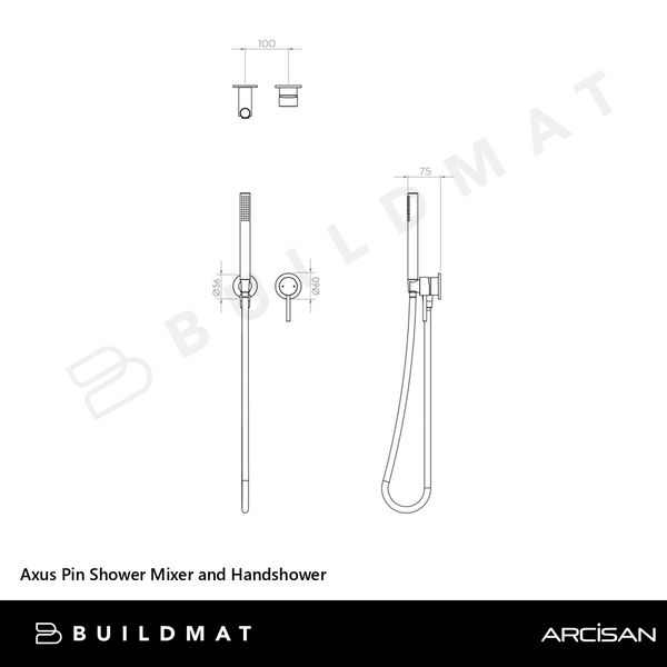 Arcisan Axus Pin Shower Mixer and Handshower (Trim Kit Only) Dark Bronze