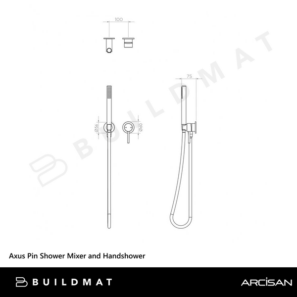 Arcisan Axus Pin Shower Mixer and Handshower (Complete Kit) Brushed Gunmetal