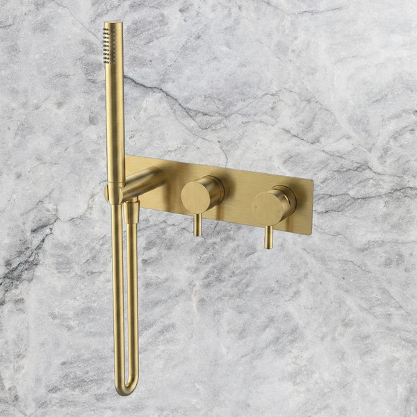 Arcisan Axus Pin Shower Mixer, Diverter and Handshower with Plate (Complete Kit) Brushed Brass