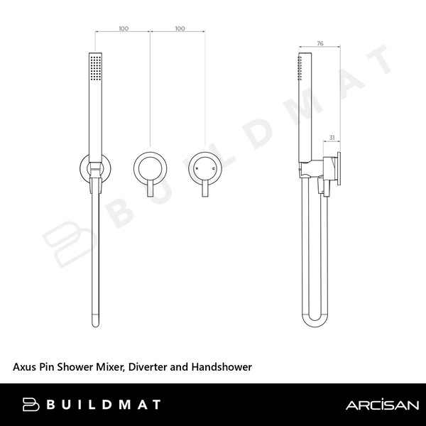 Arcisan Axus Pin Shower Mixer, Diverter and Handshower (Complete Kit) Chrome