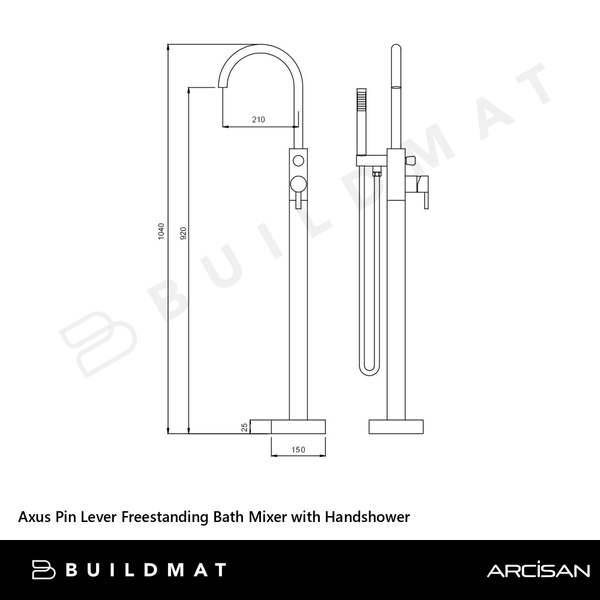 Arcisan Axus Pin Lever Freestanding Bath Mixer with Handshower (Trim Kit Only) Dark Bronze