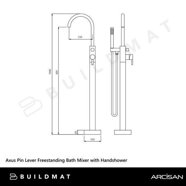 Arcisan Axus Pin Lever Freestanding Bath Mixer with Handshower (Trim Kit Only) Brushed Rose Gold