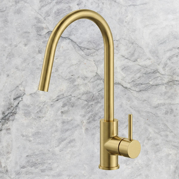 Arcisan Axus Pin Gooseneck Kitchen Mixer with Pull Out Nozzle Brushed Brass