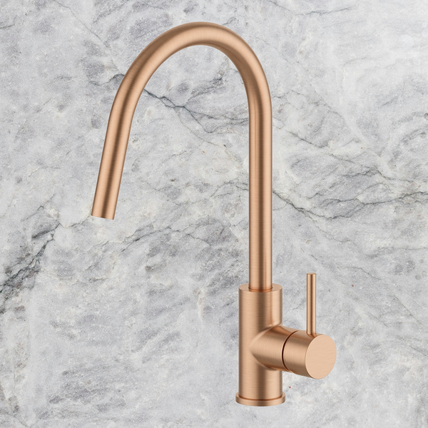 Arcisan Axus Pin Gooseneck Kitchen Mixer with Pull Out Nozzle Brushed Rose Gold