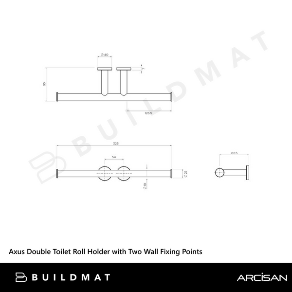 Arcisan Axus Double Toilet Roll Holder with Two Wall Fixing Points Brushed Nickel