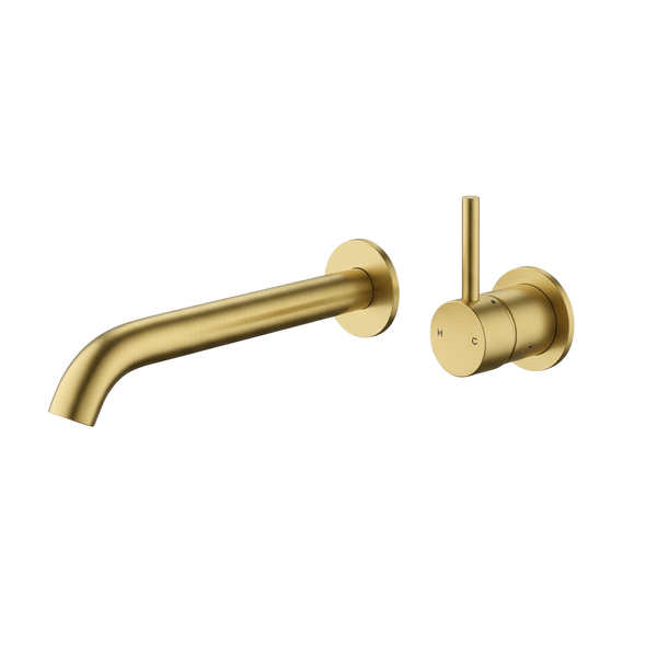 Arcisan Axus Wall Mount Basin/Bath Mixer Pin Lever Up 220mm Spout (Complete Kit) Brushed Brass