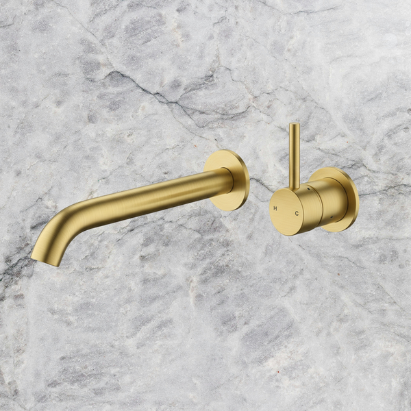 Arcisan Axus Wall Mount Basin/Bath Mixer Pin Lever Up 220mm Spout (Trim Kit Only) Brushed Brass