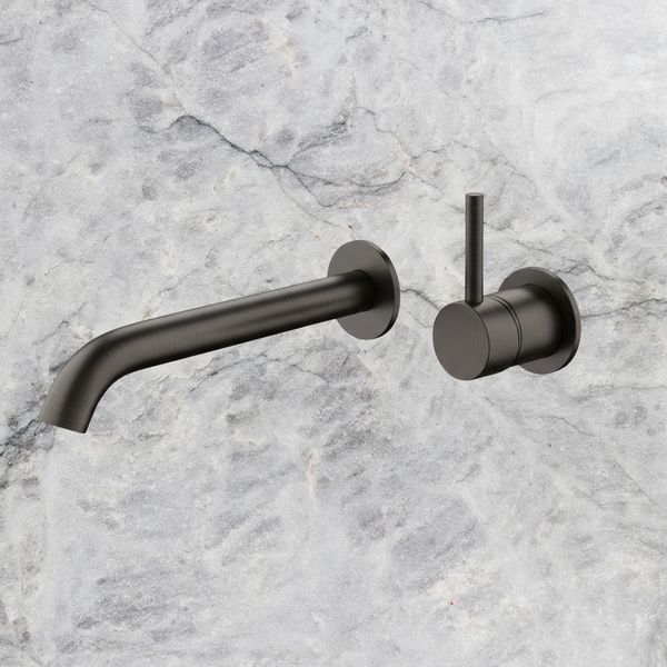 Arcisan Axus Wall Mount Basin/Bath Mixer Pin Lever Up 220mm Spout (Complete Kit) Brushed Iron