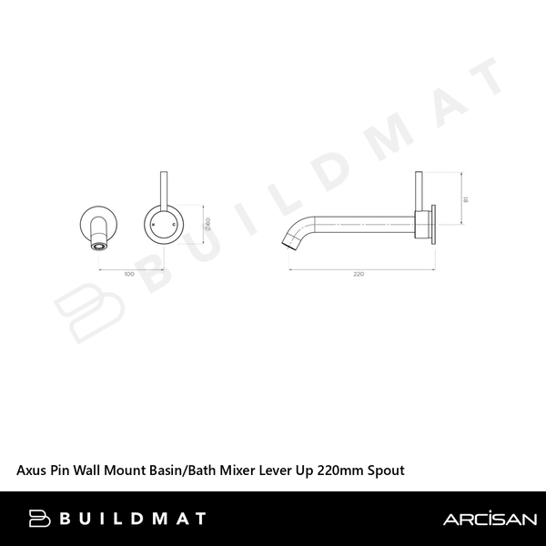Arcisan Axus Pin Wall Mount Basin/Bath Mixer Lever Up 220mm Spout (Trim Kit Only) Dark Bronze