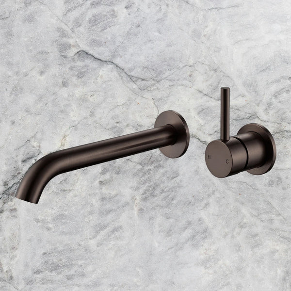 Arcisan Axus Pin Wall Mount Basin/Bath Mixer Lever Up 220mm Spout (Complete Kit) Dark Bronze