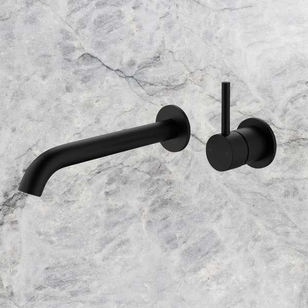 Arcisan Axus Wall Mount Basin/Bath Mixer Pin Lever Up 220mm Spout (Complete Kit) Matte Black