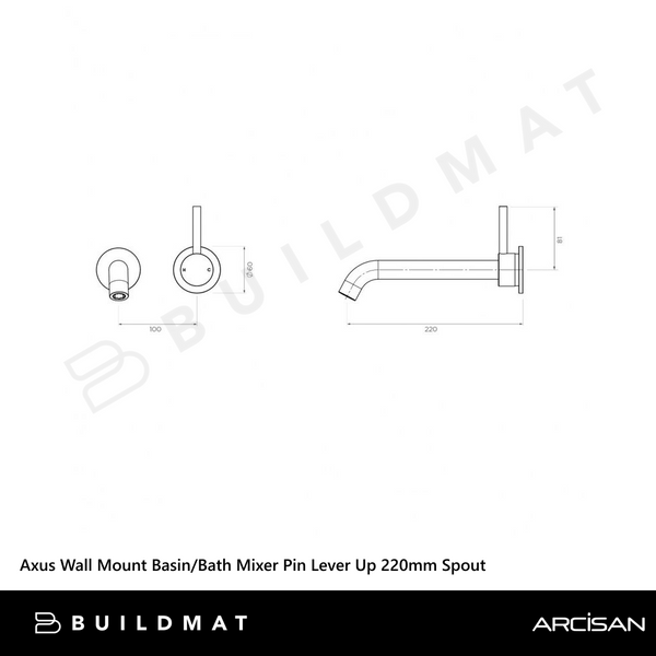 Arcisan Axus Wall Mount Basin/Bath Mixer Pin Lever Up 220mm Spout (Trim Kit Only) Brushed Nickel