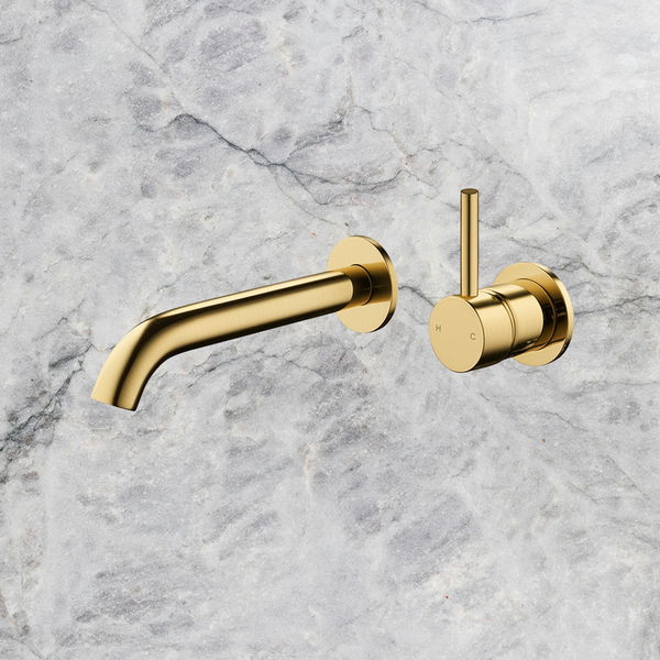 Arcisan Axus Wall Mount Basin/Bath Mixer Pin Lever Up 150mm Spout (Complete Kit) Brushed Brass