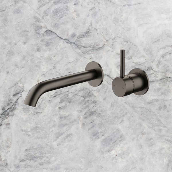 Arcisan Axus Wall Mount Basin/Bath Mixer Pin Lever Up 150mm Spout (Complete Kit) Brushed Gunmetal