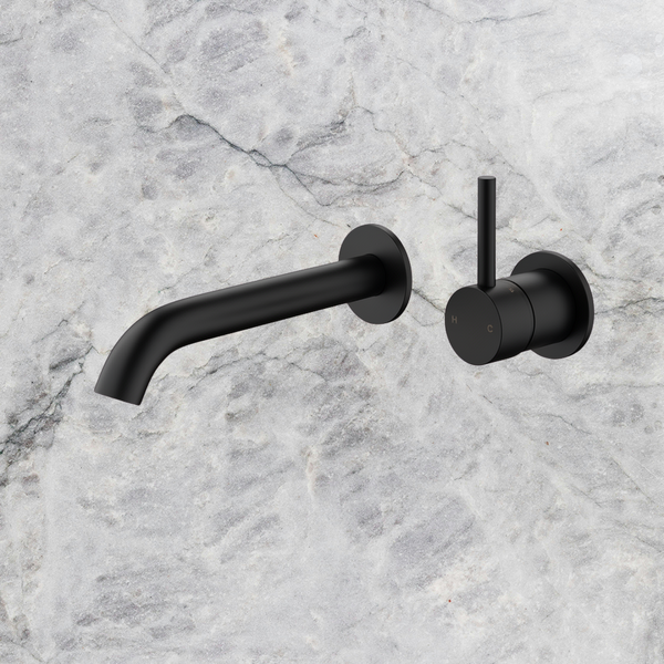 Arcisan Axus Wall Mount Basin/Bath Mixer Pin Lever Up 150mm Spout (Complete Kit) Matte Black