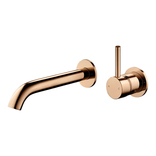 Arcisan Axus Pin Wall Mount Basin/Bath Mixer Lever Up 150mm Spout (Complete Kit) Rose Gold