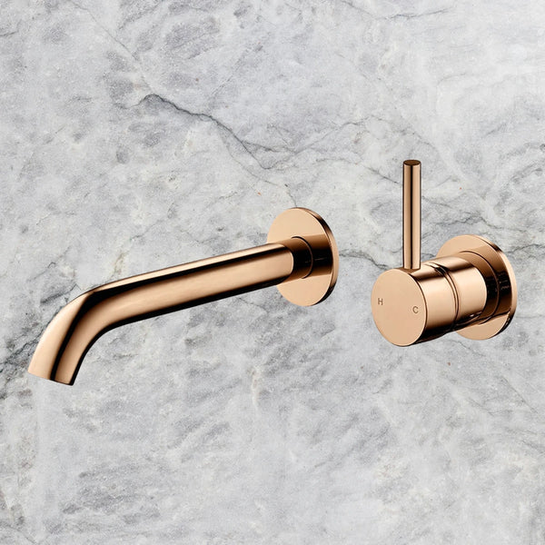 Arcisan Axus Pin Wall Mount Basin/Bath Mixer Lever Up 150mm Spout (Complete Kit) Rose Gold