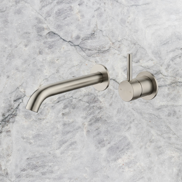 Arcisan Axus Wall Mount Basin/Bath Mixer Pin Lever Up 150mm Spout (Complete Kit) Brushed Nickel