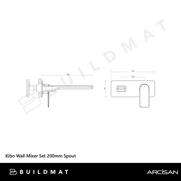 Arcisan Kibo Wall Mixer Set 200mm Spout (Complete Kit) Matte Black
