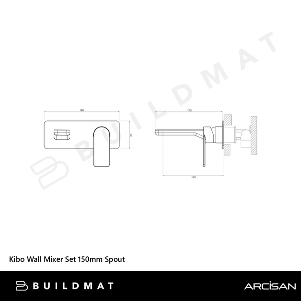 Arcisan Kibo Wall Mixer Set 150mm Spout (Complete Kit) Chrome