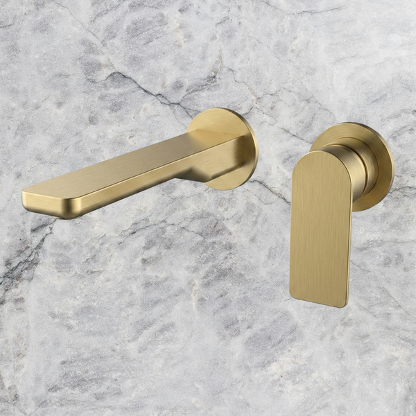 Arcisan Kibo Wall Mounted Mixer Set 200mm Spout with Round Back Plates (Trim Kit Only) Brushed Brass
