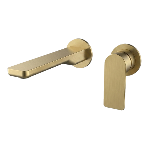 Arcisan Kibo Wall Mounted Mixer Set 200mm Spout with Round Back Plates (Trim Kit Only) Brushed Brass