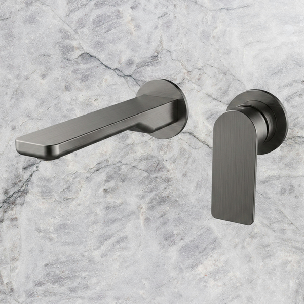 Arcisan Kibo Wall Mounted Mixer Set 200mm Spout with Round Back Plates (Complete Kit) Brushed Gunmetal