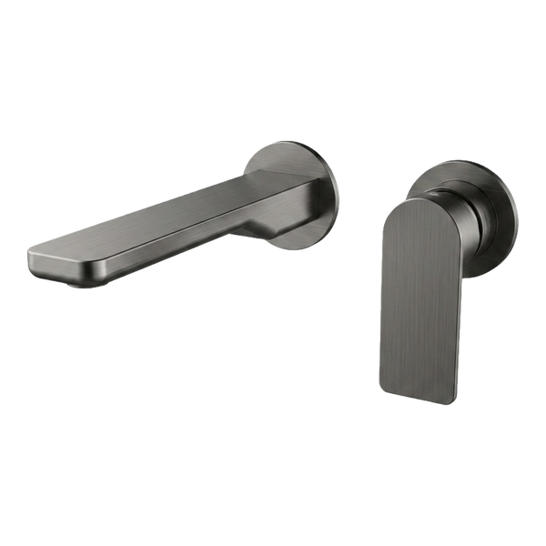 Arcisan Kibo Wall Mounted Mixer Set 200mm Spout with Round Back Plates (Complete Kit) Brushed Gunmetal