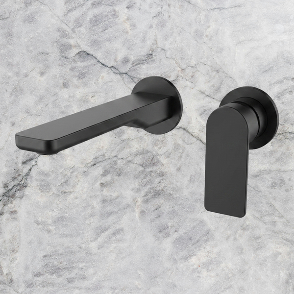 Arcisan Kibo Wall Mounted Mixer Set 200mm Spout with Round Back Plates (Complete Kit) Matte Black