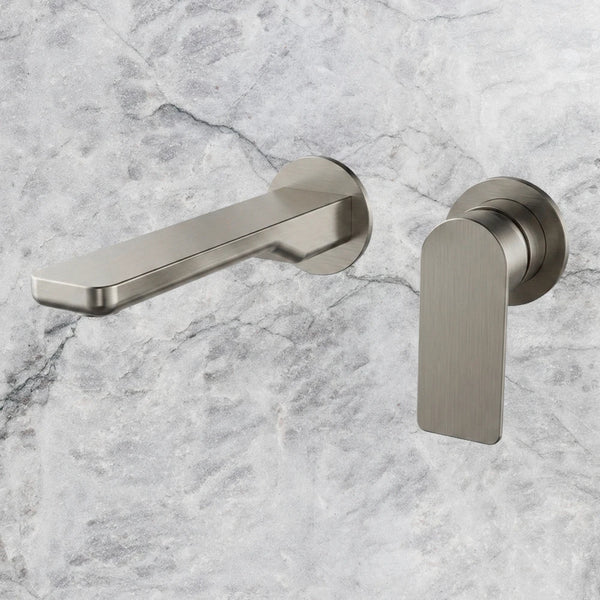 Arcisan Kibo Wall Mounted Mixer Set 200mm Spout with Round Back Plates (Complete Kit) Brushed Nickel
