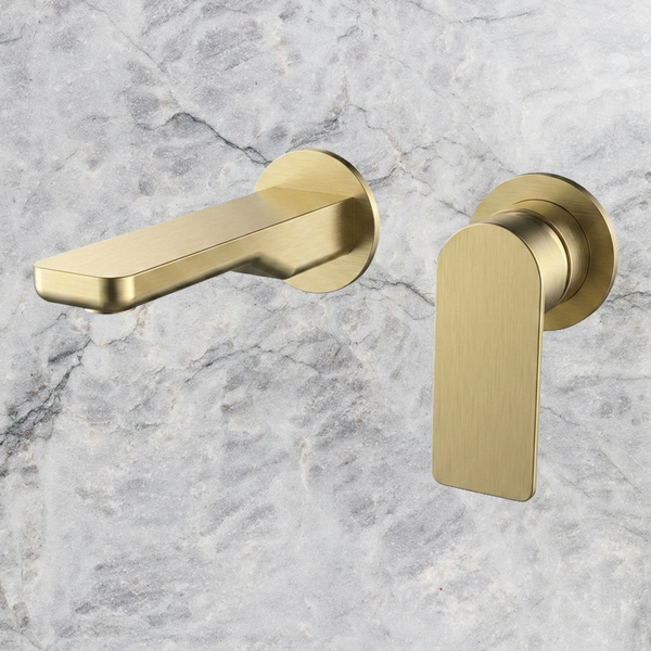 Arcisan Kibo Wall Mounted Mixer Set 150mm Spout with Round Back Plates (Complete Kit) Brushed Brass
