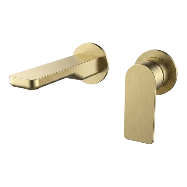 Arcisan Kibo Wall Mounted Mixer Set 150mm Spout with Round Back Plates (Trim Kit Only) Brushed Brass